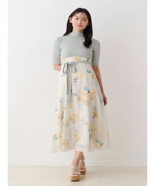 MERCURYDUO（マーキュリーデュオ）の「花柄ドッキングハーフスリーブワンピース（ワンピース・レディース・ミント/ブラック・MEDIUM/SMALL）」の21枚目の写真