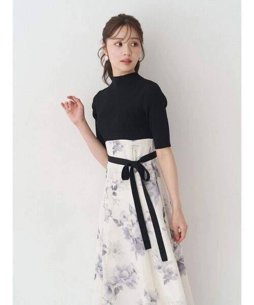 MERCURYDUO（マーキュリーデュオ）の「花柄ドッキングハーフスリーブワンピース（ワンピース・レディース・ミント/ブラック・MEDIUM/SMALL）」の9枚目の写真