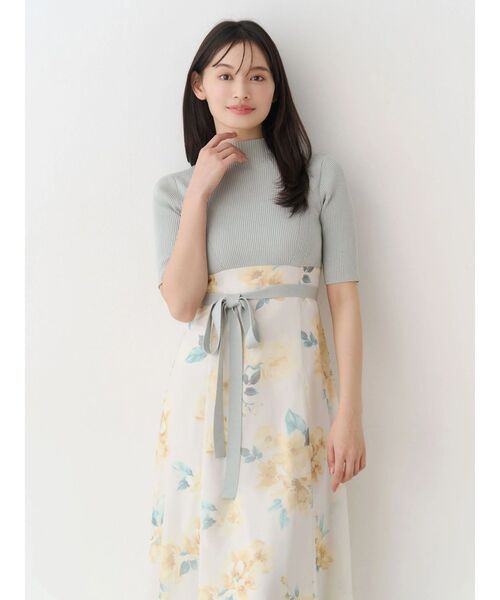 MERCURYDUO（マーキュリーデュオ）の「花柄ドッキングハーフスリーブワンピース（ワンピース・レディース・ミント/ブラック・MEDIUM/SMALL）」の14枚目の写真