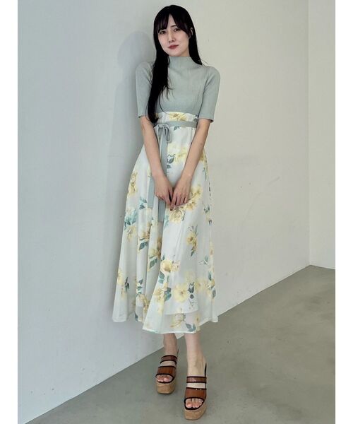 MERCURYDUO（マーキュリーデュオ）の「花柄ドッキングハーフスリーブワンピース（ワンピース・レディース・ミント/ブラック・MEDIUM/SMALL）」の8枚目の写真