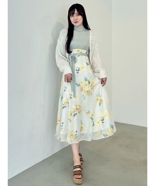 MERCURYDUO（マーキュリーデュオ）の「花柄ドッキングハーフスリーブワンピース（ワンピース・レディース・ミント/ブラック・MEDIUM/SMALL）」の9枚目の写真