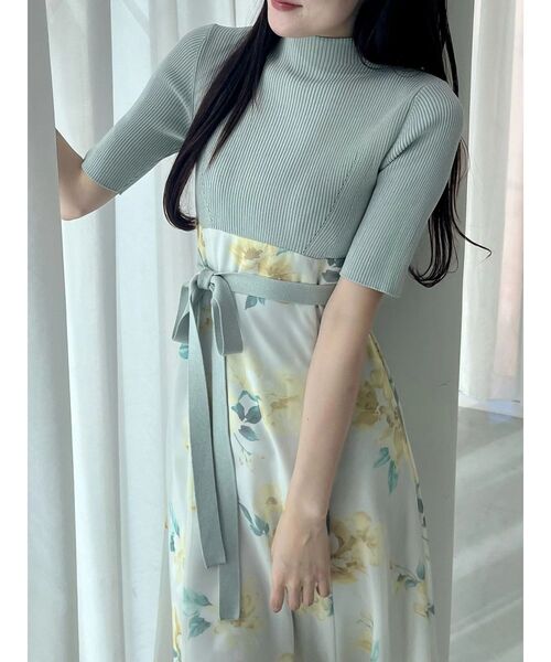 MERCURYDUO（マーキュリーデュオ）の「花柄ドッキングハーフスリーブワンピース（ワンピース・レディース・ミント/ブラック・MEDIUM/SMALL）」の11枚目の写真