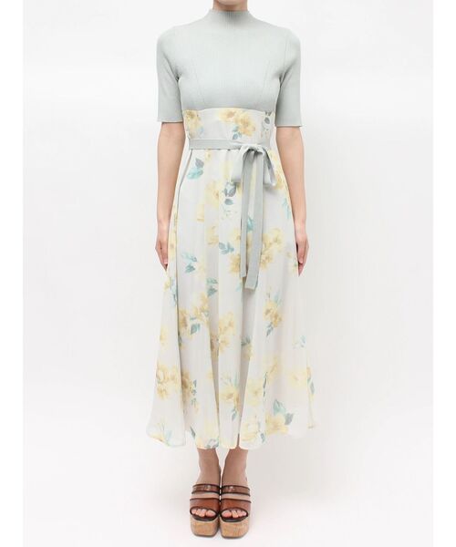 MERCURYDUO（マーキュリーデュオ）の「花柄ドッキングハーフスリーブワンピース（ワンピース・レディース・ミント/ブラック・MEDIUM/SMALL）」の12枚目の写真