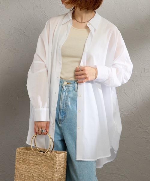 mizuiroind（ミズイロインド）の「[mizuiro ind/ミズイロインド] T/C シアーワイドシャツ（シャツ/ブラウス・レディース・サックスブルー/オフホワイト/ブラック・F）」の2枚目の写真