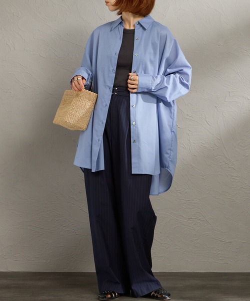 mizuiroind（ミズイロインド）の「[mizuiro ind/ミズイロインド] T/C シアーワイドシャツ（シャツ/ブラウス・レディース・サックスブルー/オフホワイト/ブラック・F）」の5枚目の写真