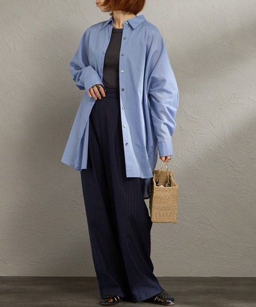 mizuiroind（ミズイロインド）の「[mizuiro ind/ミズイロインド] T/C シアーワイドシャツ（シャツ/ブラウス・レディース・サックスブルー/オフホワイト/ブラック・F）」の20枚目の写真