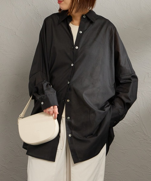 mizuiroind（ミズイロインド）の「[mizuiro ind/ミズイロインド] T/C シアーワイドシャツ（シャツ/ブラウス・レディース・サックスブルー/オフホワイト/ブラック・F）」の6枚目の写真