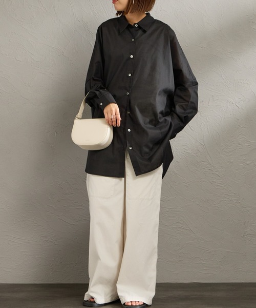 mizuiroind（ミズイロインド）の「[mizuiro ind/ミズイロインド] T/C シアーワイドシャツ（シャツ/ブラウス・レディース・サックスブルー/オフホワイト/ブラック・F）」の4枚目の写真