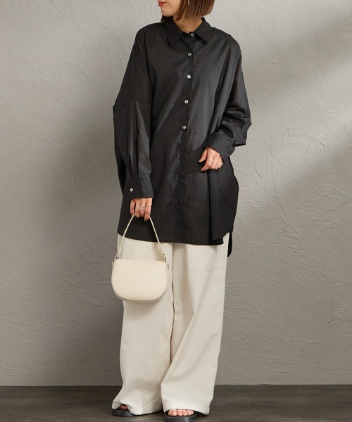 mizuiroind（ミズイロインド）の「[mizuiro ind/ミズイロインド] T/C シアーワイドシャツ（シャツ/ブラウス・レディース・サックスブルー/オフホワイト/ブラック・F）」の10枚目の写真