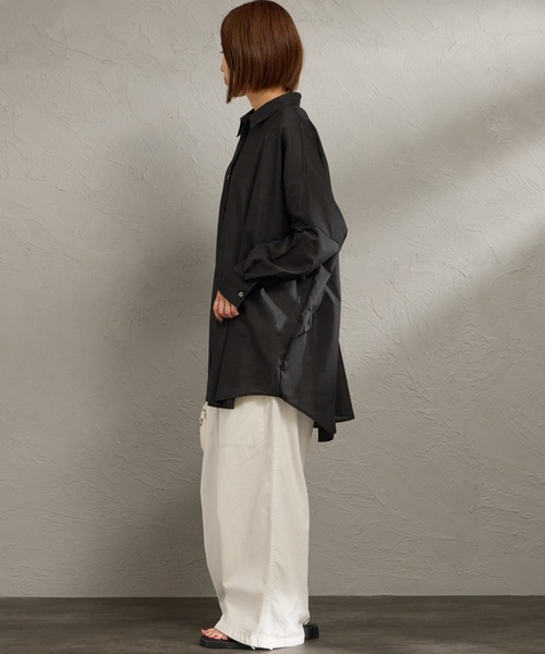 mizuiroind（ミズイロインド）の「[mizuiro ind/ミズイロインド] T/C シアーワイドシャツ（シャツ/ブラウス・レディース・サックスブルー/オフホワイト/ブラック・F）」の11枚目の写真