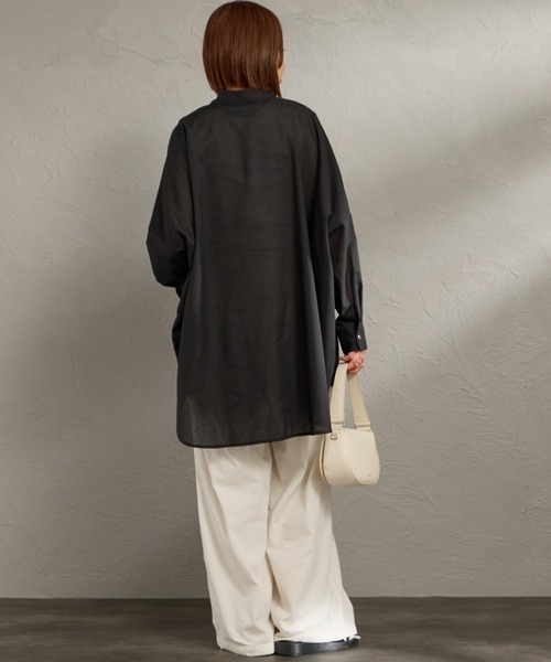 mizuiroind（ミズイロインド）の「[mizuiro ind/ミズイロインド] T/C シアーワイドシャツ（シャツ/ブラウス・レディース・サックスブルー/オフホワイト/ブラック・F）」の12枚目の写真