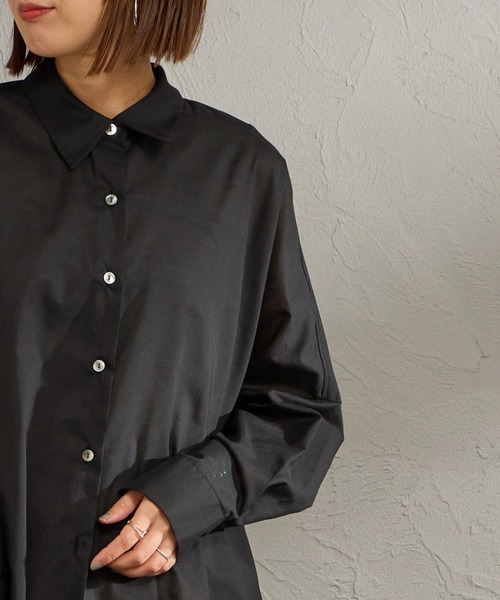 mizuiroind（ミズイロインド）の「[mizuiro ind/ミズイロインド] T/C シアーワイドシャツ（シャツ/ブラウス・レディース・サックスブルー/オフホワイト/ブラック・F）」の13枚目の写真