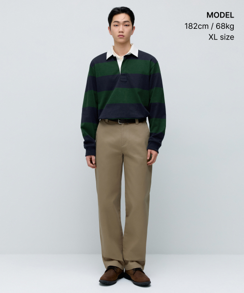 MUSINSA STANDARD（ムシンサスタンダード）の「リラックスドストライプラグビーシャツ[ネイビー/グリーン]（ポロシャツ・メンズ・その他・MEDIUM/LARGE/X-LARGE/2XL/3XL/SMALL）」の2枚目の写真
