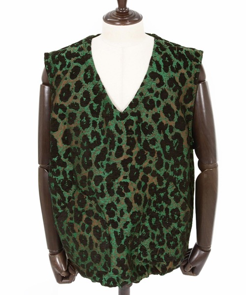 No Rain No Rainbow(ノーレインノーレインボー)の「mcg3786-leopard pattern gobelin vest ベスト(NR26S-05)(ベスト・メンズ・グリーン/グレー/ブラウン・M/S/XL/L)」の22枚目の写真