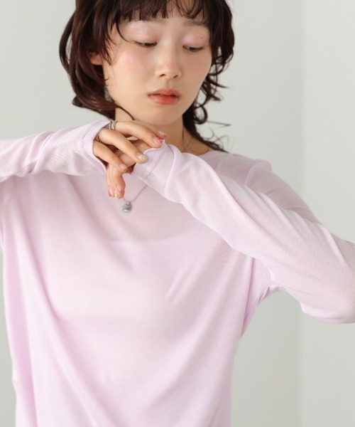 Bab(バブ)の「ベーシックセミシアーカットソー(Tシャツ/カットソー・レディース・ブラック/ライトブルー/イエロー/ピンク/オフホワイト・FREE)」の5枚目の写真