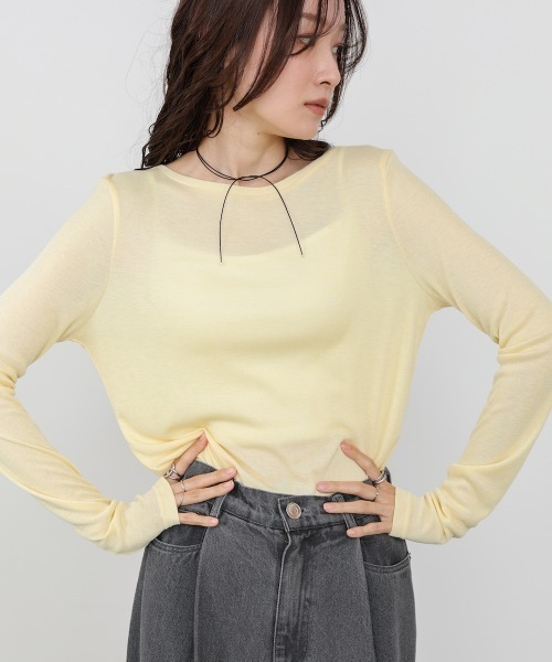 Bab(バブ)の「ベーシックセミシアーカットソー(Tシャツ/カットソー・レディース・ブラック/ライトブルー/イエロー/ピンク/オフホワイト・FREE)」の4枚目の写真