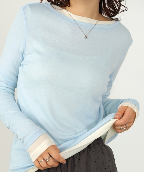 Bab(バブ)の「ベーシックセミシアーカットソー(Tシャツ/カットソー・レディース・ブラック/ライトブルー/イエロー/ピンク/オフホワイト・FREE)」の3枚目の写真