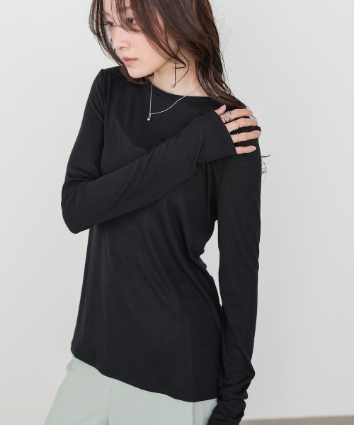 Bab(バブ)の「ベーシックセミシアーカットソー(Tシャツ/カットソー・レディース・ブラック/ライトブルー/イエロー/ピンク/オフホワイト・FREE)」の2枚目の写真