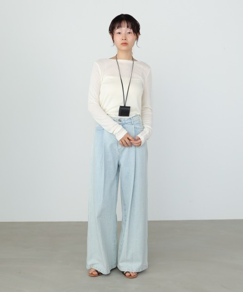 Bab(バブ)の「ベーシックセミシアーカットソー(Tシャツ/カットソー・レディース・ブラック/ライトブルー/イエロー/ピンク/オフホワイト・FREE)」の7枚目の写真