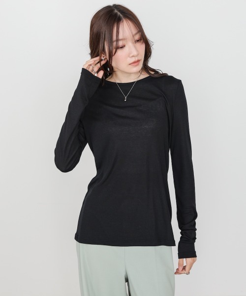 Bab(バブ)の「ベーシックセミシアーカットソー(Tシャツ/カットソー・レディース・ブラック/ライトブルー/イエロー/ピンク/オフホワイト・FREE)」の17枚目の写真