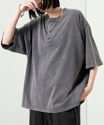 【Alfred Alex】ヴィンテージライク オーバーサイズ ヘンリーネック Tシャツ