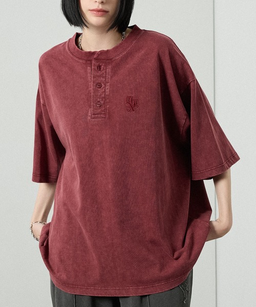 Alfred Alex(アルフレッドアレックス)の「【Alfred Alex】ヴィンテージライク オーバーサイズ ヘンリーネック Tシャツ(Tシャツ/カットソー・メンズ・グレー/グレー系/ブラック/レッド系/ネイビー/ブラック系・M/L)」の6枚目の写真