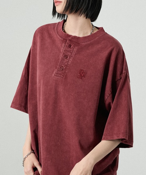 Alfred Alex(アルフレッドアレックス)の「【Alfred Alex】ヴィンテージライク オーバーサイズ ヘンリーネック Tシャツ(Tシャツ/カットソー・メンズ・グレー/グレー系/ブラック/レッド系/ネイビー/ブラック系・M/L)」の12枚目の写真