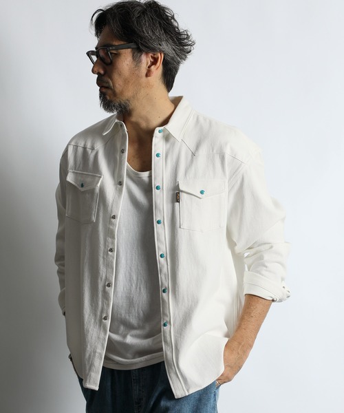 The DUFFER of ST.GEORGE（ザダファーオブセントジョージ）の「8.5oz NATURAL WHITE DENIM WESTERN SHIRT：ホワイトデニム ウエスタンシャツ（シャツ/ブラウス・メンズ・ホワイト・X-LARGE/LARGE/MEDIUM/SMALL）」の2枚目の写真