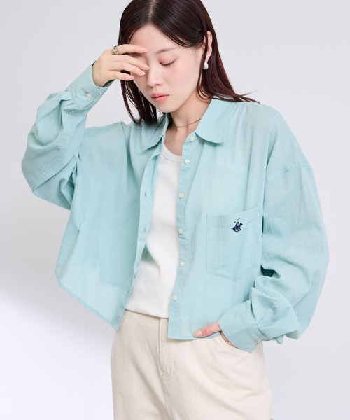 Mac-House(マックハウス)の「BEVERLY HILLS POLO CLUB 楊柳ショート丈ロングスリーブシャツ(シャツ/ブラウス・レディース・オフホワイト/ピンク/パープル/ミント・S)」の20枚目の写真