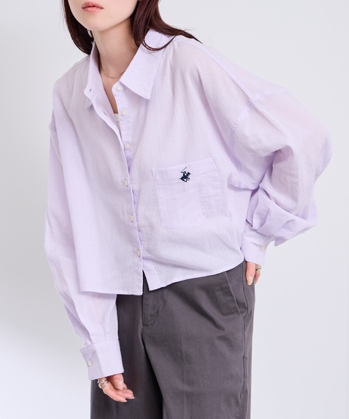 Mac-House(マックハウス)の「BEVERLY HILLS POLO CLUB 楊柳ショート丈ロングスリーブシャツ(シャツ/ブラウス・レディース・オフホワイト/ピンク/パープル/ミント・S)」の9枚目の写真