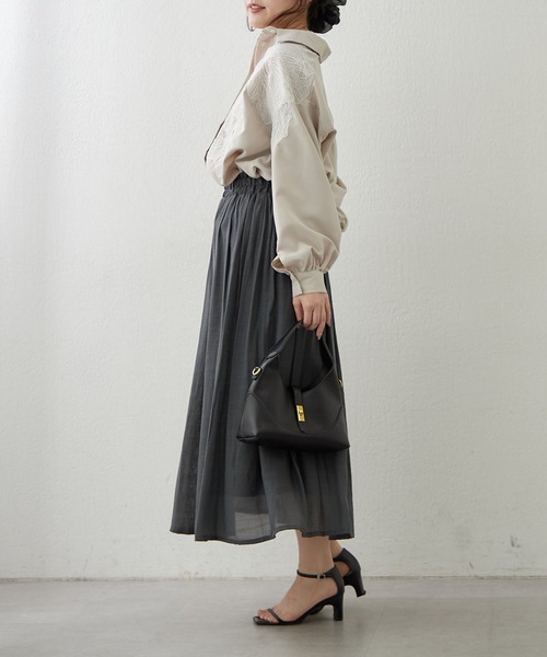 Remind me and forever（リマインドミーアンドフォーエバー）の「【軽やかに揺れるフレアシルエット】ウエストフリルギャザースカート（スカート・レディース・オフホワイト/ミント/ブルー/チャコールグレー・FREE）」の5枚目の写真