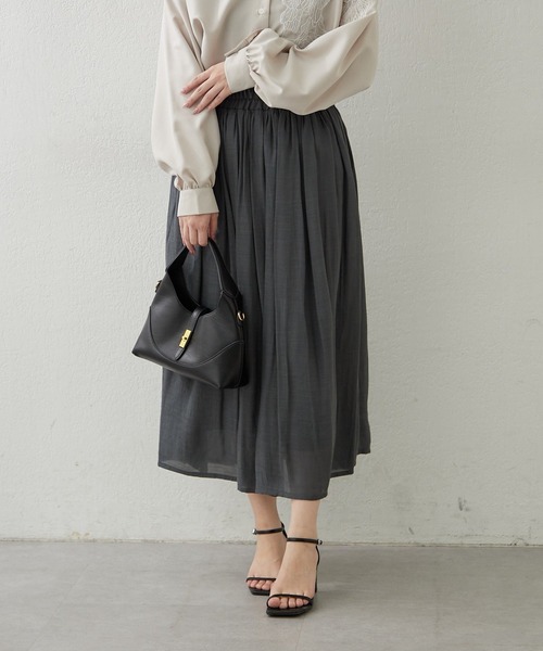 Remind me and forever（リマインドミーアンドフォーエバー）の「【軽やかに揺れるフレアシルエット】ウエストフリルギャザースカート（スカート・レディース・オフホワイト/ミント/ブルー/チャコールグレー・FREE）」の6枚目の写真