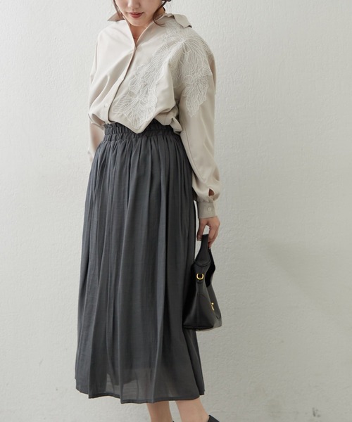 Remind me and forever（リマインドミーアンドフォーエバー）の「【軽やかに揺れるフレアシルエット】ウエストフリルギャザースカート（スカート・レディース・オフホワイト/ミント/ブルー/チャコールグレー・FREE）」の7枚目の写真