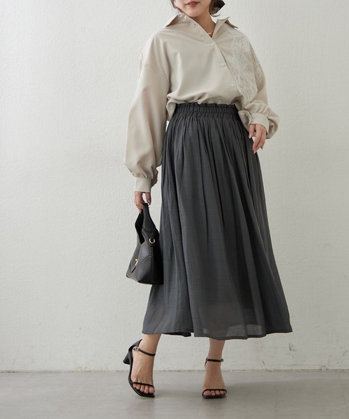 Remind me and forever（リマインドミーアンドフォーエバー）の「【軽やかに揺れるフレアシルエット】ウエストフリルギャザースカート（スカート・レディース・オフホワイト/ミント/ブルー/チャコールグレー・FREE）」の8枚目の写真