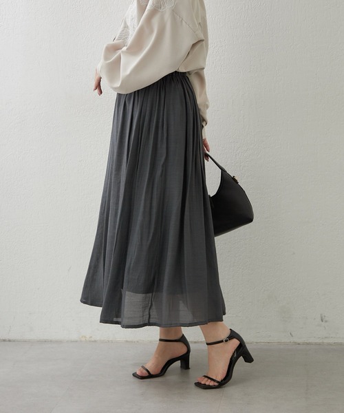 Remind me and forever（リマインドミーアンドフォーエバー）の「【軽やかに揺れるフレアシルエット】ウエストフリルギャザースカート（スカート・レディース・オフホワイト/ミント/ブルー/チャコールグレー・FREE）」の9枚目の写真