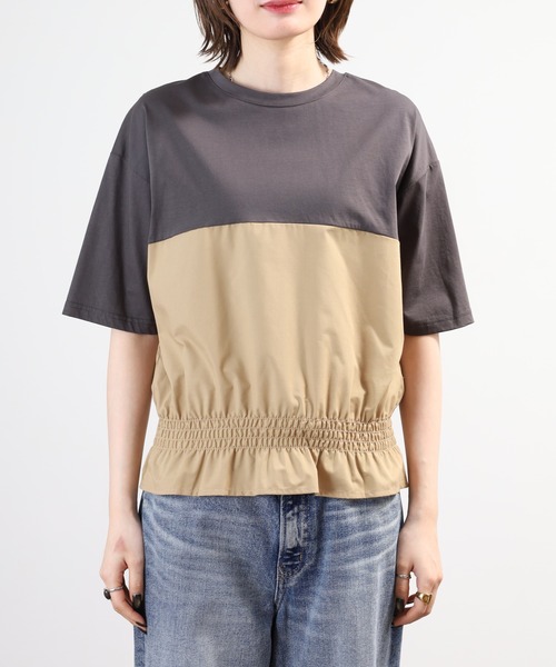 Anna Nicola(アンナニコラ)の「Anna Nicola 裾シャーリングクロップドトップス 半端袖(Tシャツ/カットソー・レディース・オフホワイト/チャコールグレー/ブラック・38)」の17枚目の写真