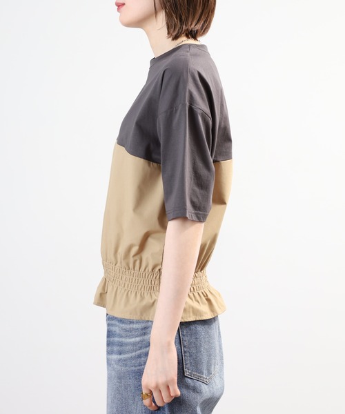 Anna Nicola(アンナニコラ)の「Anna Nicola 裾シャーリングクロップドトップス 半端袖(Tシャツ/カットソー・レディース・オフホワイト/チャコールグレー/ブラック・38)」の18枚目の写真