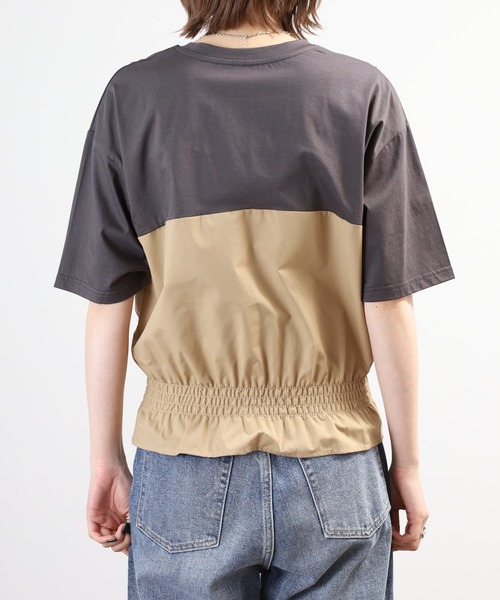 Anna Nicola(アンナニコラ)の「Anna Nicola 裾シャーリングクロップドトップス 半端袖(Tシャツ/カットソー・レディース・オフホワイト/チャコールグレー/ブラック・38)」の19枚目の写真