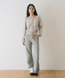 LACE BANDING JERSEY PANTS, GREY