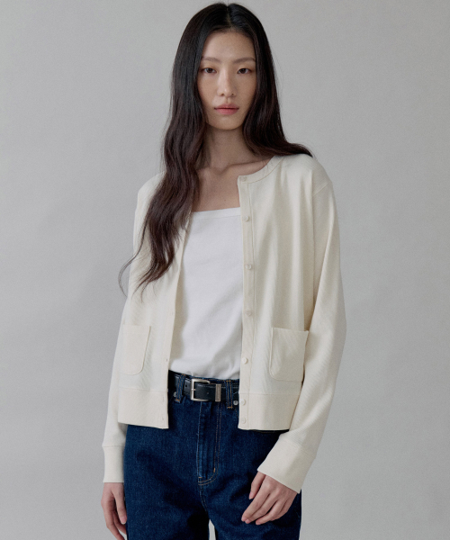 STEP AROUND(ステップアラウンド)の「Waffle Cotton Jersey Cardigan_IVORY(カーディガン/ボレロ・レディース・その他・FREE)」の2枚目の写真