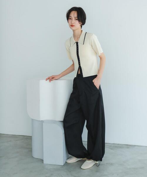 SENSE OF PLACE by URBAN RESEARCH(センスオブプレイスバイアーバンリサーチ)の「ドロストデザインパンツ(その他パンツ・レディース・ベージュ/ブラック・ONE)」の1枚目の写真