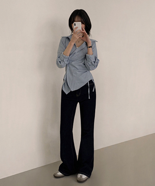 VIVID LADY(ビビッドレディー)の「カシュクールデザイン アシンメトリーカラーシャツ(シャツ/ブラウス・レディース・ネイビー/ブルー/クリーム/アイボリー/ライトブルー・FREE)」の12枚目の写真