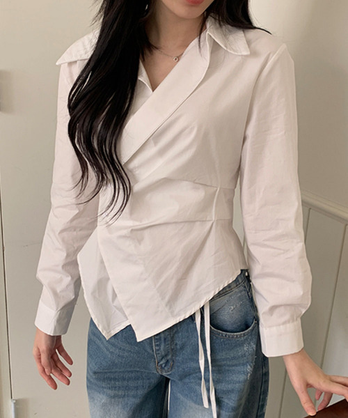 VIVID LADY(ビビッドレディー)の「カシュクールデザイン アシンメトリーカラーシャツ(シャツ/ブラウス・レディース・ネイビー/ブルー/クリーム/アイボリー/ライトブルー・FREE)」の13枚目の写真