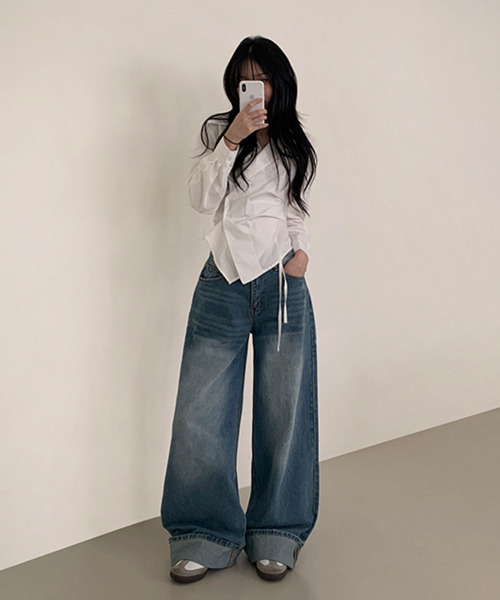 VIVID LADY(ビビッドレディー)の「カシュクールデザイン アシンメトリーカラーシャツ(シャツ/ブラウス・レディース・ネイビー/ブルー/クリーム/アイボリー/ライトブルー・FREE)」の18枚目の写真