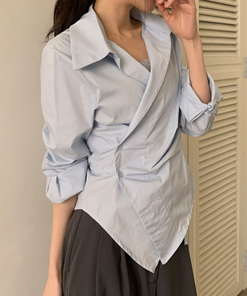 VIVID LADY(ビビッドレディー)の「カシュクールデザイン アシンメトリーカラーシャツ(シャツ/ブラウス・レディース・ネイビー/ブルー/クリーム/アイボリー/ライトブルー・FREE)」の22枚目の写真
