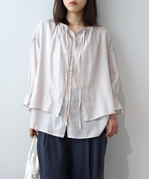 【M/L】【接触冷感/UVカット】リネンブレンドカルゼフライヨークブラウス
