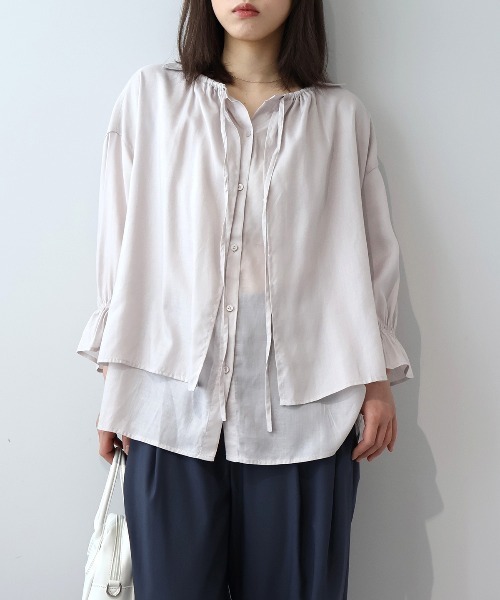 leswel(レスウェル)の「【M/L】【接触冷感/UVカット】リネンブレンドカルゼフライヨークブラウス(シャツ/ブラウス・レディース・ライトグレー/ブラック/カーキ・M/L)」の3枚目の写真