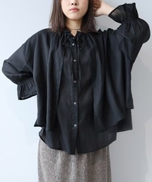 【M/L】【接触冷感/UVカット】リネンブレンドカルゼフライヨークブラウス