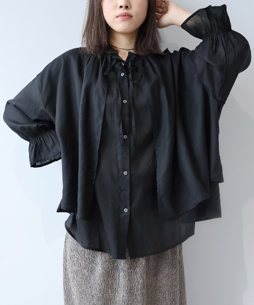 leswel(レスウェル)の「【M/L】【接触冷感/UVカット】リネンブレンドカルゼフライヨークブラウス(シャツ/ブラウス・レディース・ライトグレー/ブラック/カーキ・M/L)」の2枚目の写真