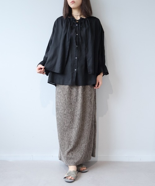 leswel(レスウェル)の「【M/L】【接触冷感/UVカット】リネンブレンドカルゼフライヨークブラウス(シャツ/ブラウス・レディース・ライトグレー/ブラック/カーキ・M/L)」の5枚目の写真